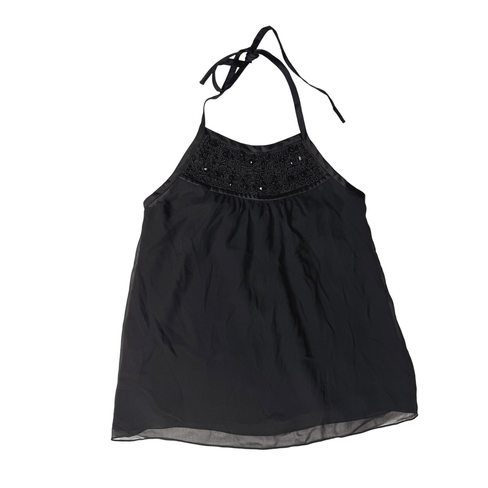 Banana Republic Black Beaded Halter Neck Silk‎ Babydoll Top M NWT